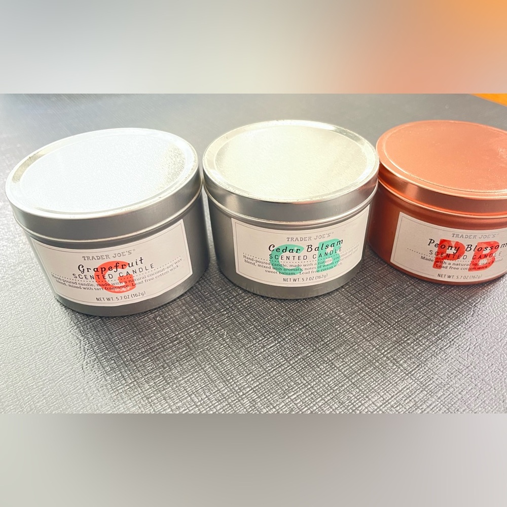 Set of 3 Trader Joe’s Scented Candles (grapefruit, peony blossom, cedar balsam
